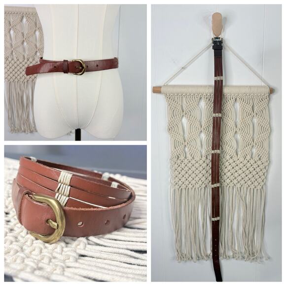 Madewell Brown Boho Leather Belt Multistrap Western Twine Wrapped Size XS main image 6